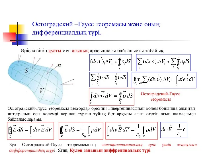Остоградский –Гаусс теоремасы және оның дифференциалдық түрі. Өріс көзінің қуаты