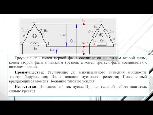 Соединение «треугольник» Треугольник - конец первой фазы соединяется с началом