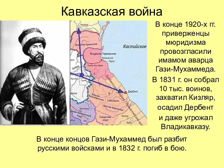 Кавказская война В конце 1920-х гг. приверженцы мюридизма провозгласили имамом