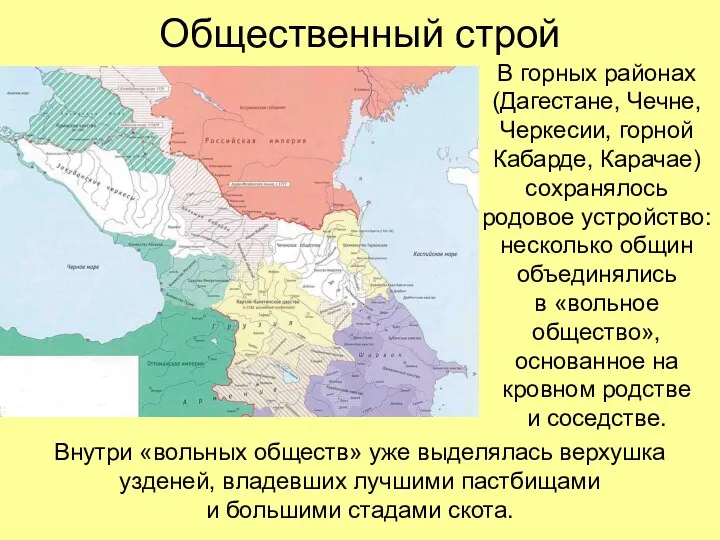 Общественный строй В горных районах (Дагестане, Чечне, Черкесии, горной Кабарде,