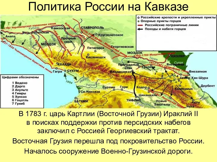 Политика России на Кавказе В 1783 г. царь Картлии (Восточной