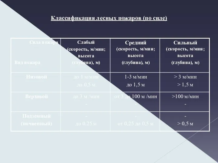 Классификация лесных пожаров (по силе)