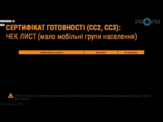 СЕРТИФІКАТ ГОТОВНОСТІ (СС2, СС3): ЧЕК ЛИСТ (мало мобільні групи населення)