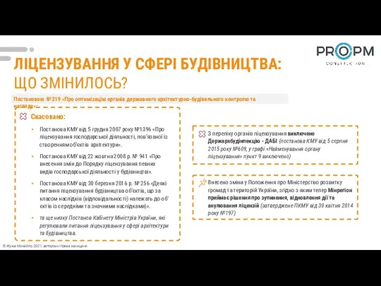 ЛІЦЕНЗУВАННЯ У СФЕРІ БУДІВНИЦТВА: ЩО ЗМІНИЛОСЬ? Постановою №219 «Про оптимізацію