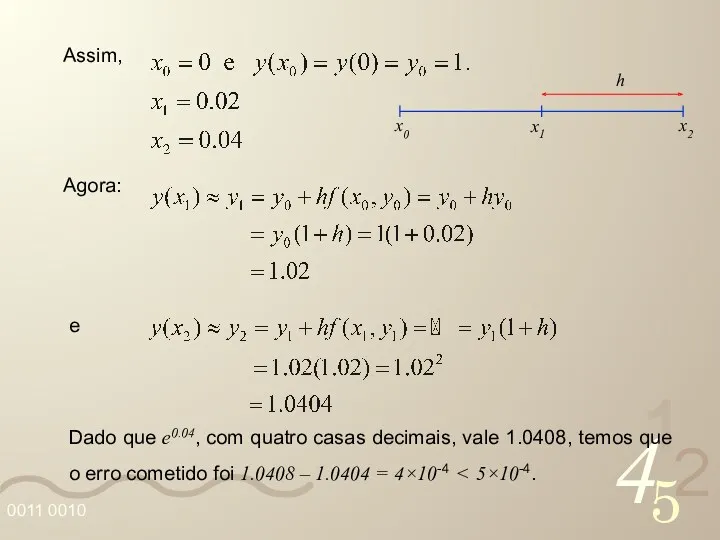 Assim, Agora: e Dado que e0.04, com quatro casas decimais,