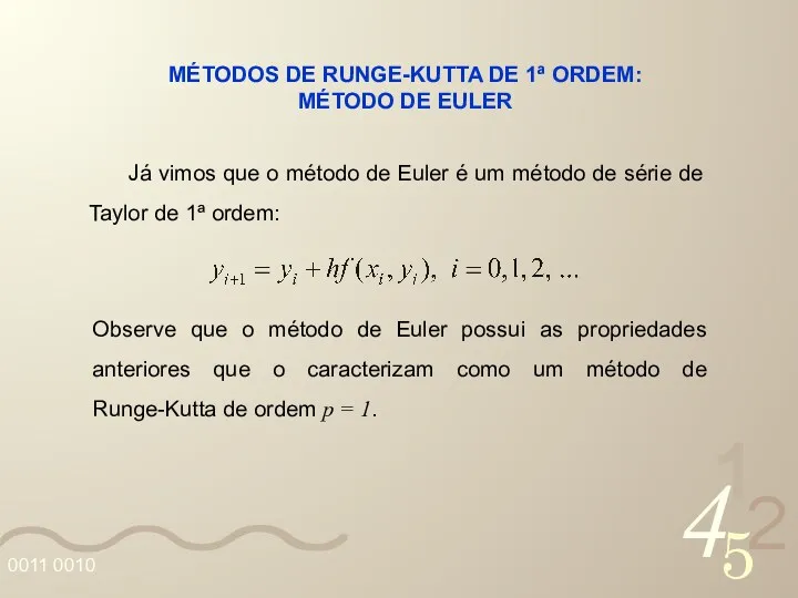 MÉTODOS DE RUNGE-KUTTA DE 1ª ORDEM: MÉTODO DE EULER Já