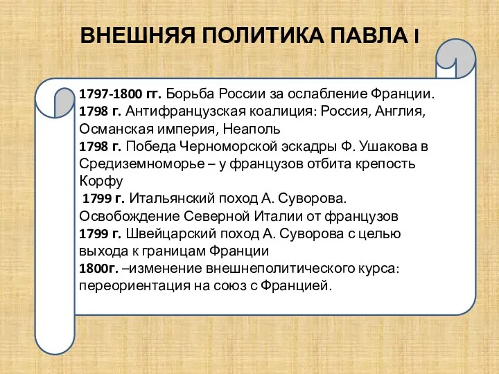 1797-1800 гг. Борьба России за ослабление Франции. 1798 г. Антифранцузская