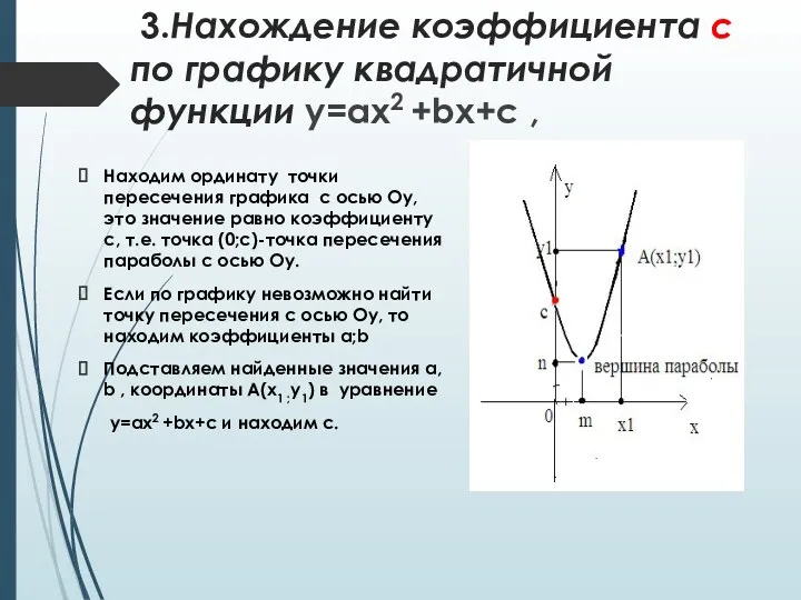 3.Нахождение коэффициента с по графику квадратичной функции у=ax2 +bx+c ,