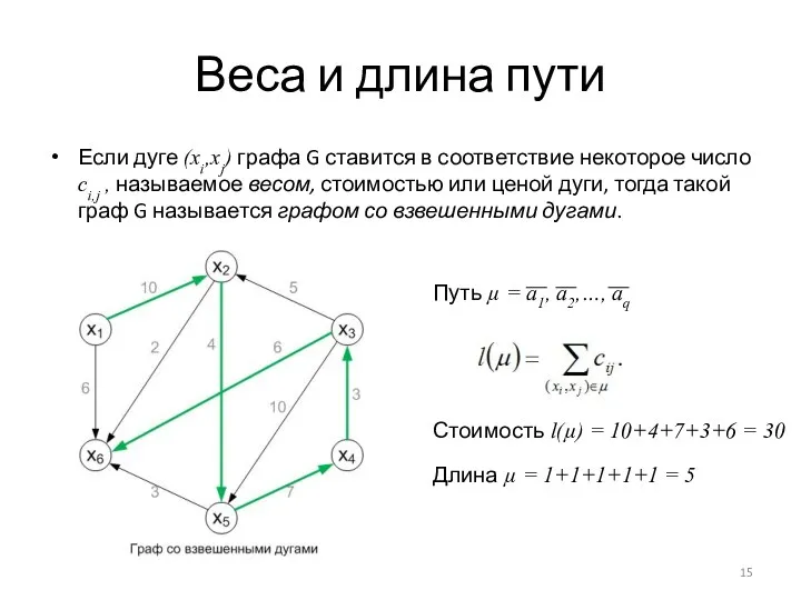 Веса и длина пути Если дуге (xi,xj) графа G ставится