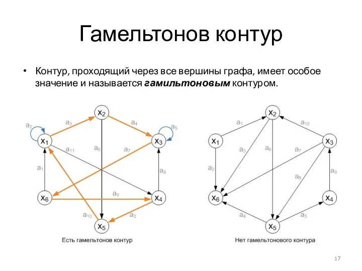 Гамельтонов контур Контур, проходящий через все вершины графа, имеет особое значение и называется гамильтоновым контуром.