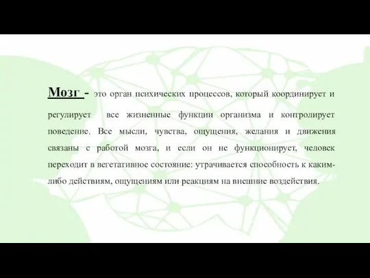 Мозг - это орган психических процессов, который координирует и регулирует