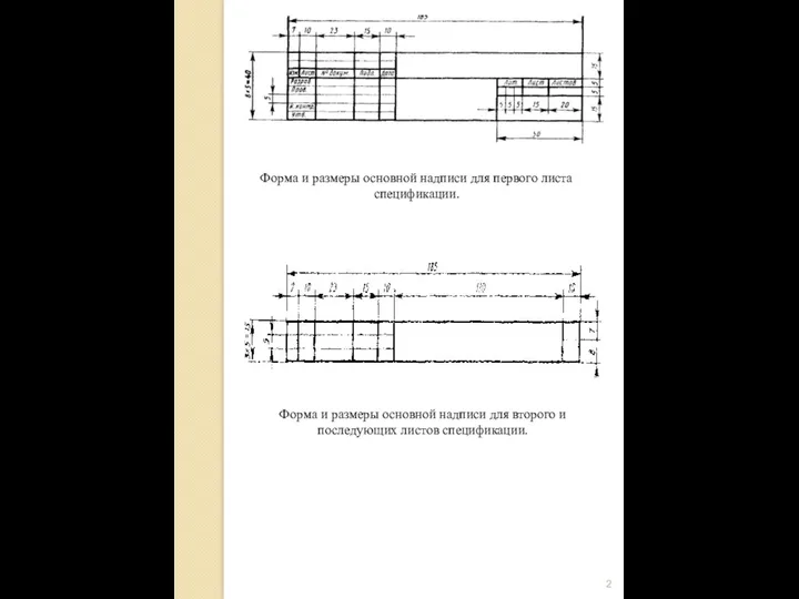 Форма и размеры основной надписи для первого листа спецификации. Форма