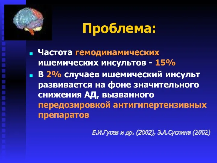 Проблема: Частота гемодинамических ишемических инсультов - 15% В 2% случаев