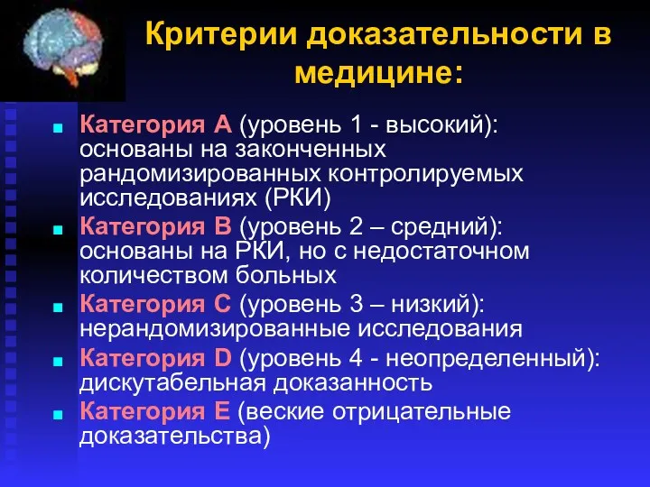 Критерии доказательности в медицине: Категория А (уровень 1 - высокий):