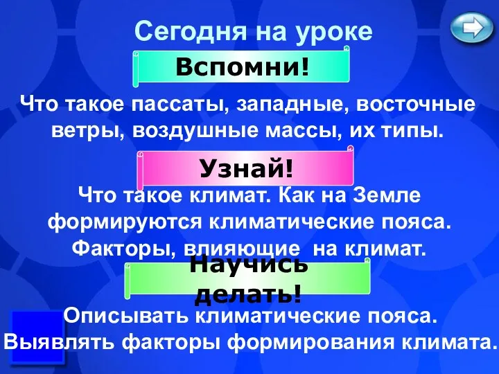 Сегодня на уроке Вспомни! Узнай! Научись делать! Что такое пассаты,