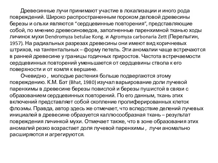 Древесинные лучи принимают участие в локализации и иного рода повреждений.