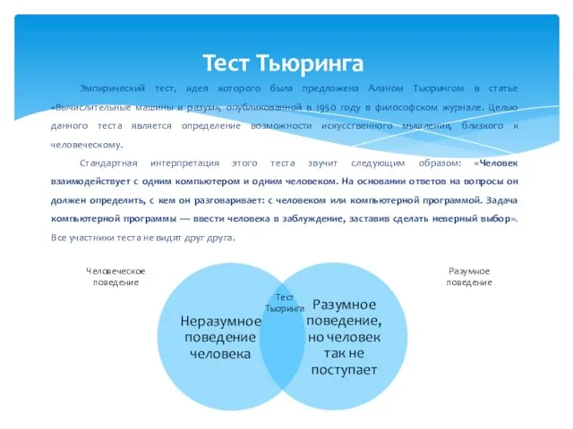 Эмпирический тест, идея которого была предложена Аланом Тьюрингом в статье