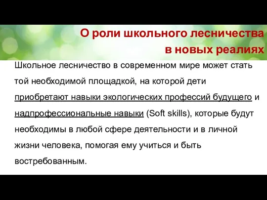 О роли школьного лесничества в новых реалиях Школьное лесничество в