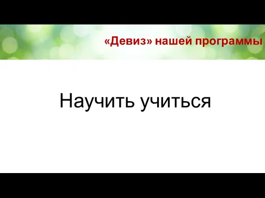 «Девиз» нашей программы Научить учиться