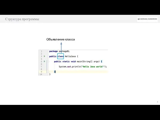 Структура программы Объявление класса