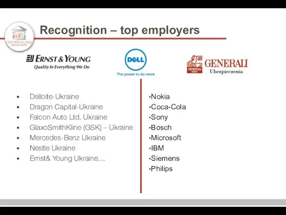 Recognition – top employers Delloite-Ukraine Dragon Capital-Ukraine Falcon Auto Ltd.