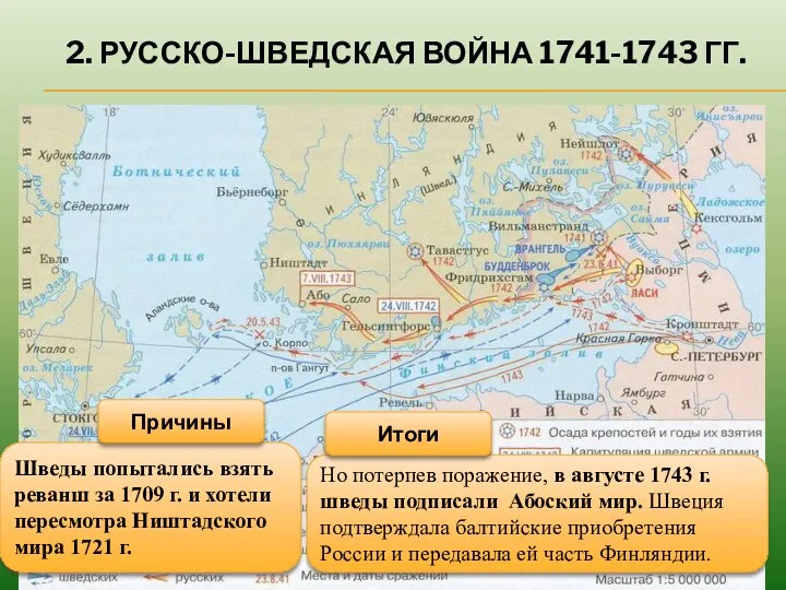 2. РУССКО-ШВЕДСКАЯ ВОЙНА 1741-1743 ГГ. Но потерпев поражение, в августе