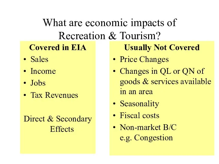 What are economic impacts of Recreation & Tourism? Covered in