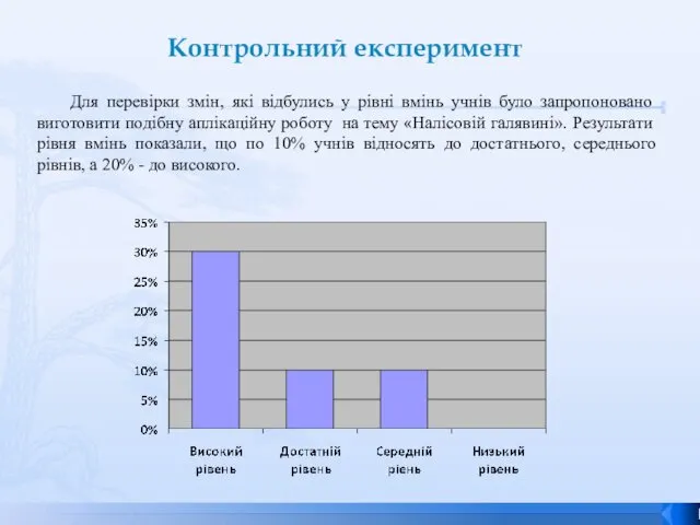 Контрольний експеримент Для перевірки змін, які відбулись у рівні вмінь