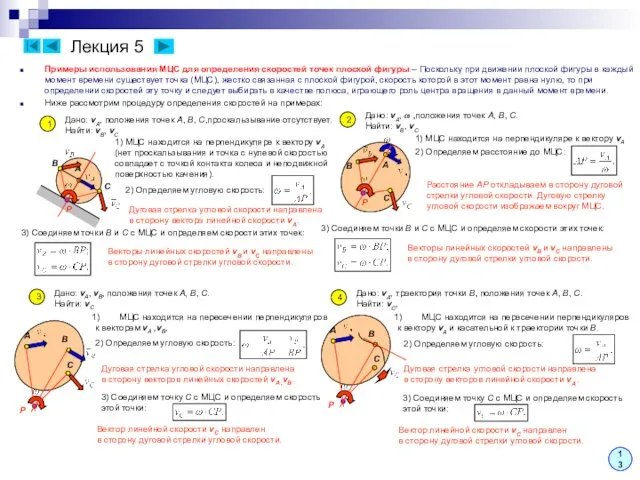 Лекция 5 Примеры использования МЦС для определения скоростей точек плоской