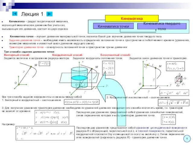 Лекция 1 Кинематика – раздел теоретической механики, изучающий механическое движение