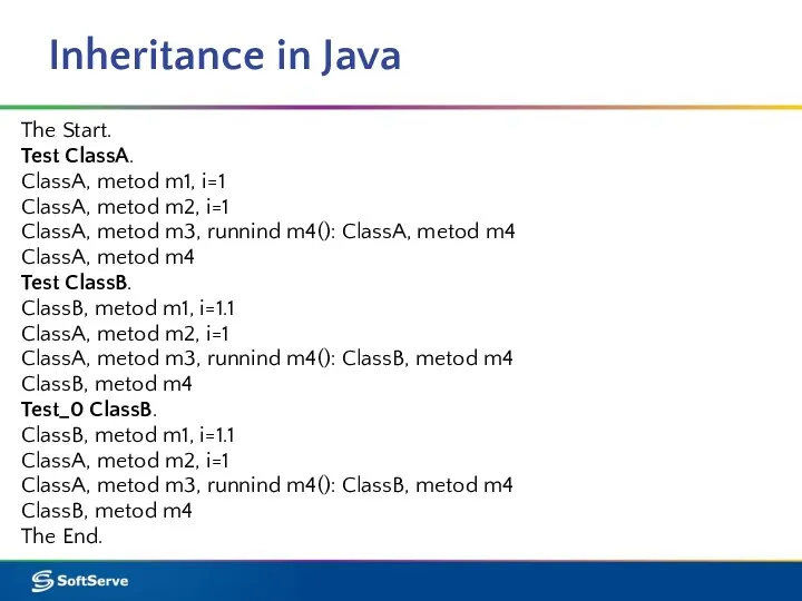 Inheritance in Java The Start. Test ClassA. ClassA, metod m1,