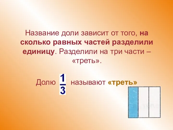 Название доли зависит от того, на сколько равных частей разделили