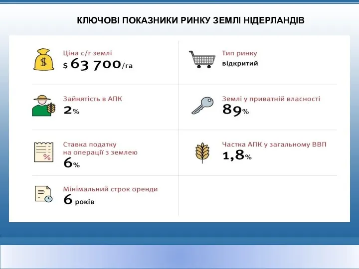 КЛЮЧОВІ ПОКАЗНИКИ РИНКУ ЗЕМЛІ НІДЕРЛАНДІВ