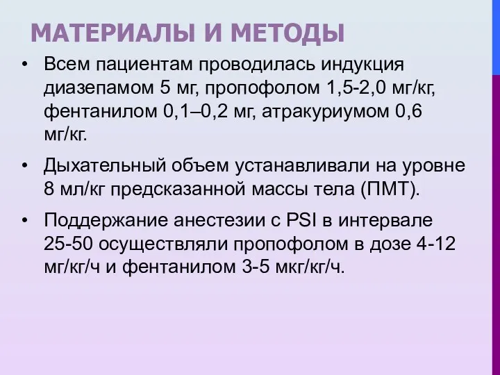 МАТЕРИАЛЫ И МЕТОДЫ Всем пациентам проводилась индукция диазепамом 5 мг,