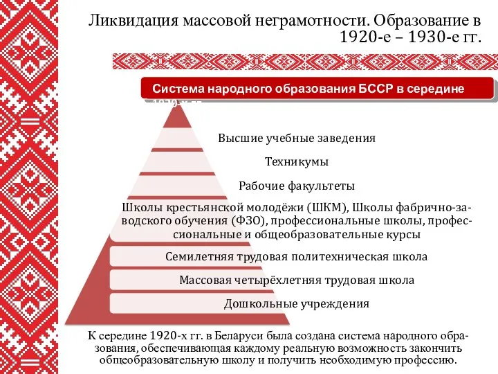 К середине 1920-х гг. в Беларуси была создана система народного