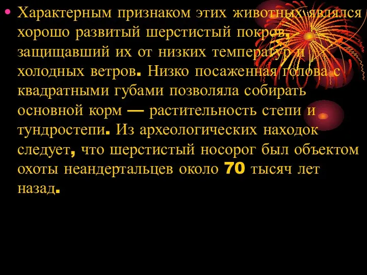 Характерным признаком этих животных являлся хорошо развитый шерстистый покров, защищавший