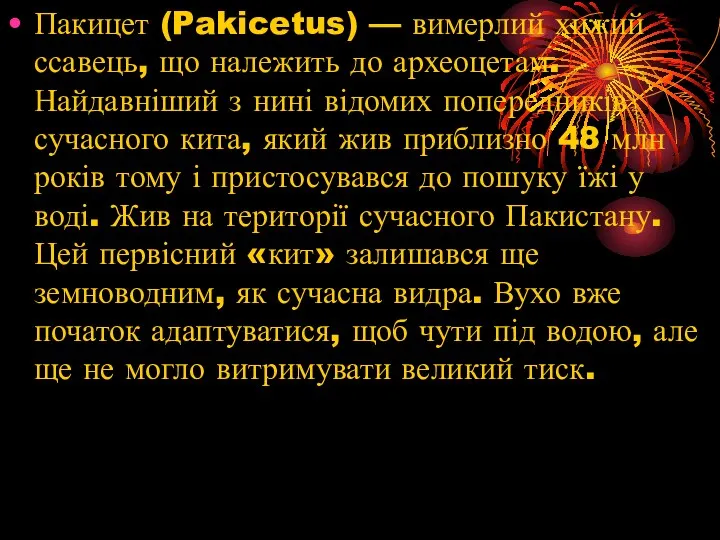 Пакицет (Pakicetus) — вимерлий хижий ссавець, що належить до археоцетам.