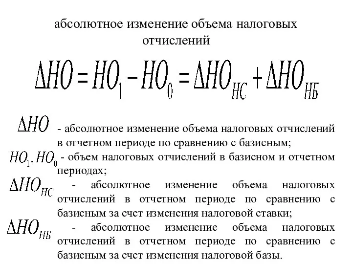 абсолютное изменение объема налоговых отчислений - абсолютное изменение объема налоговых отчислений в отчетном