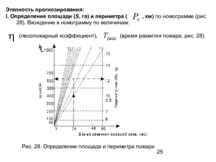 Этапность прогнозирования: I. Определение площади (S, га) и периметра (