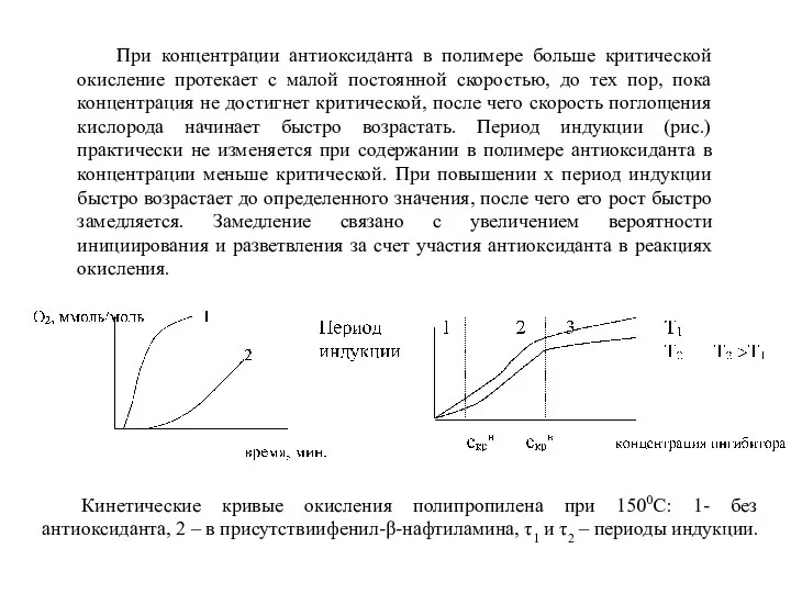 При концентрации антиоксиданта в полимере больше критической окисление протекает с