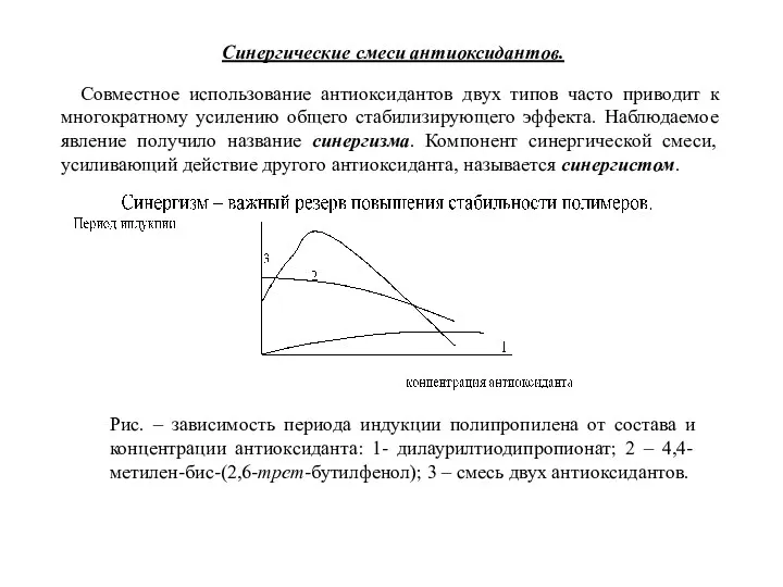 Синергические смеси антиоксидантов. Совместное использование антиоксидантов двух типов часто приводит