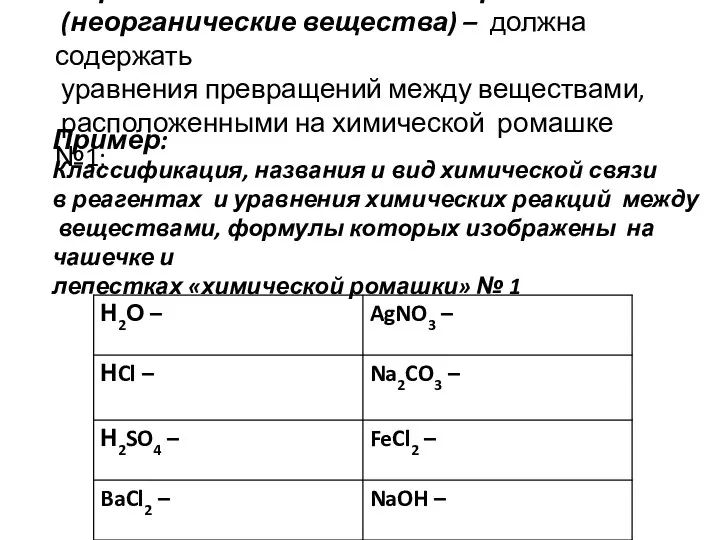 – практическая – химическая ромашка № 1 (неорганические вещества) –