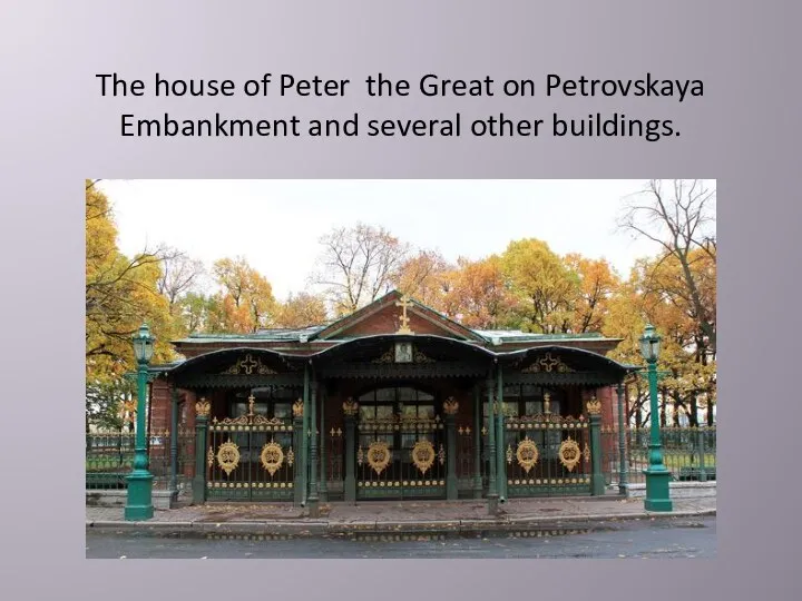 The house of Peter the Great on Petrovskaya Embankment and several other buildings.