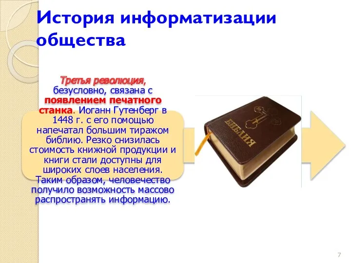 Третья революция, безусловно, связана с появлением печатного станка. Иоганн Гутенберг