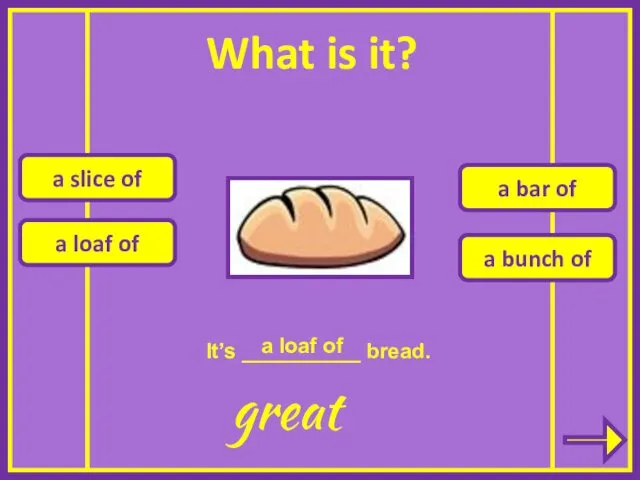 a slice of a loaf of a bar of a bunch of What