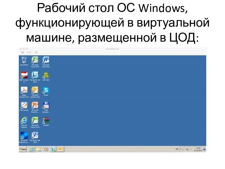 Рабочий стол ОС Windows, функционирующей в виртуальной машине, размещенной в ЦОД: