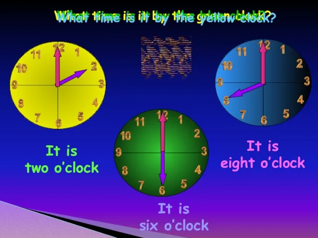 What time is it by the green clock? It is