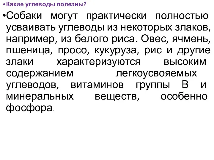 Какие углеводы полезны? Собаки могут практически полностью усваивать углеводы из