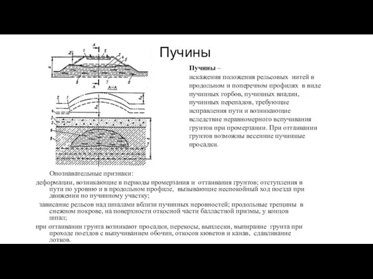 Пучины ▣ Опознавательные признаки: деформации, возникающие в периоды промерзания и