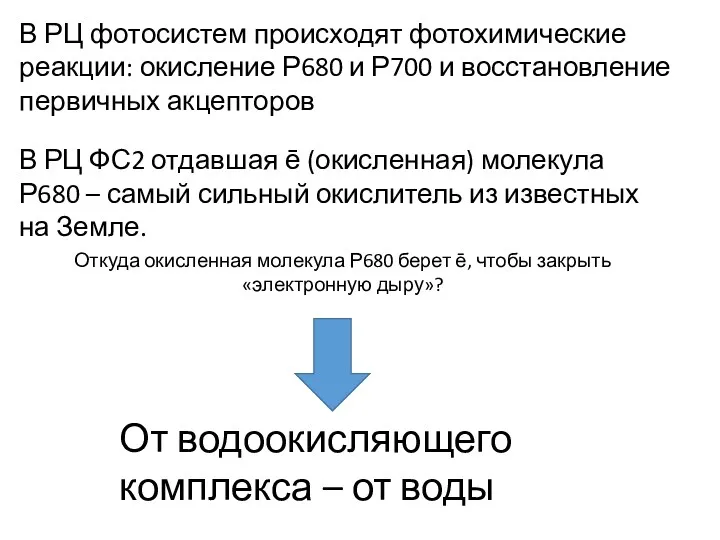 В РЦ ФС2 отдавшая ē (окисленная) молекула Р680 – самый